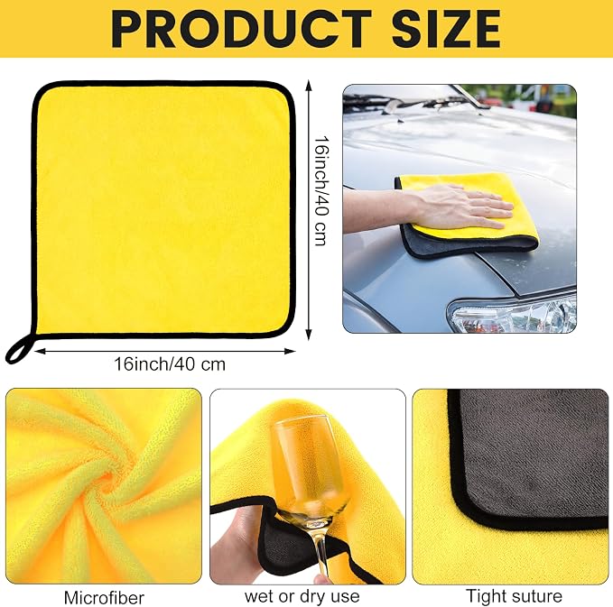 Tallew 80 Pcs Microfiber Towels:16"x16" Microfiber Drying Towels Bulk Micro Fiber Car Cleaning Cloth for Cars Drying Washing Polishing Office Windows Cleaning Household Supplies (Gray,Yellow) - Image 5