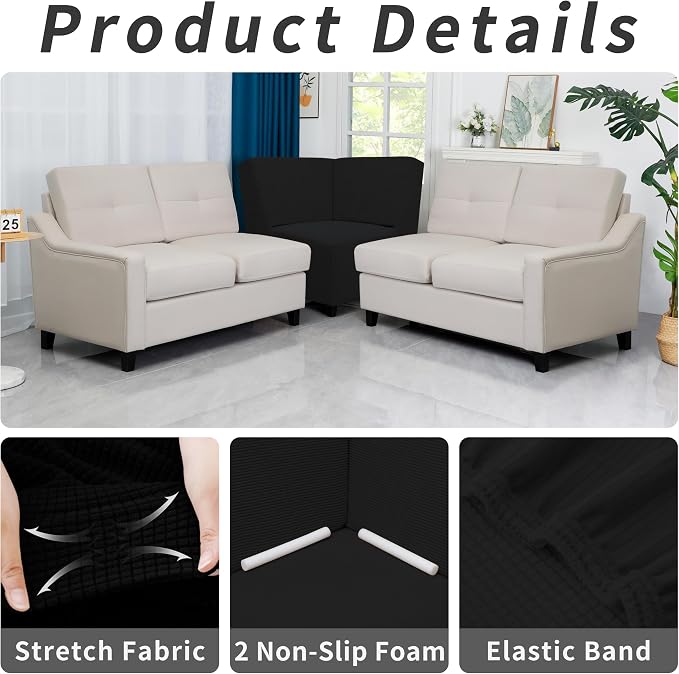 Easy-Going Stretch Soft Sectional Corner Sofa Couch Slipcover Black | 1-Piece Sofa Cover Furniture Protector with Bottom For Kids, Pet, Spandex Jacquard Machine Washable for Living Room - Image 4