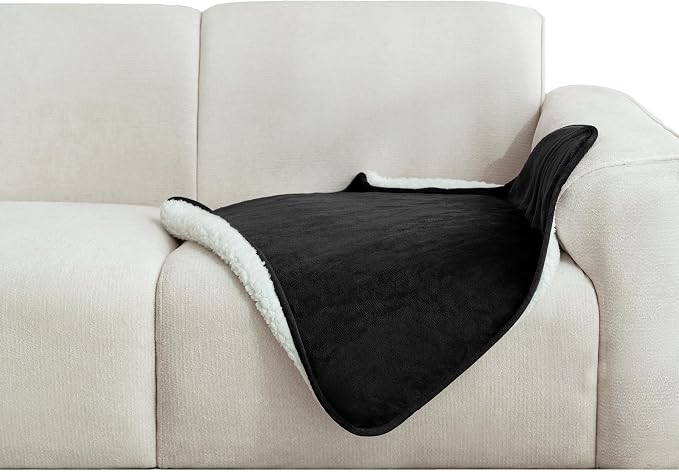 gogobunny Waterproof Pet Blanket for Small Dogs and Cats, Reversible Sherpa Fleece Soft Plush Throw for Couch Protection, Washable Furniture Protector (Black, 30x30 inches) by gogobunny
