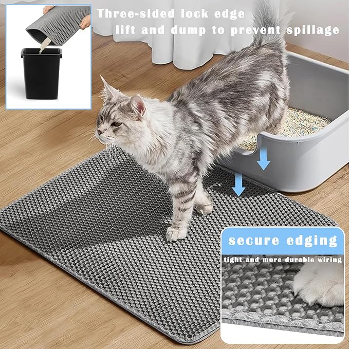 HCY&WLD 2-Pack Cat Litter Mat, Double Layer Honeycomb Waterproof Urine Proof Non-slip Litter Trapping Mat, Less Waste, Easy to Clean Cat Litter Box Mat, Kitty Indoor Supplies (Gray, 24x18 Inches) - Image 5
