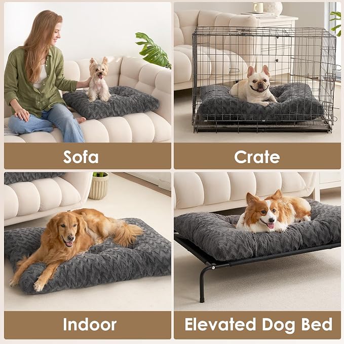 EHEYCIGA Washable XL Dog Bed for Crate 41x27 Inch, Kennel Pad for Extra Large Dogs Up to 65 lbs, Plush and Comfy Pet Sleeping Mat, Charcoal - Image 5