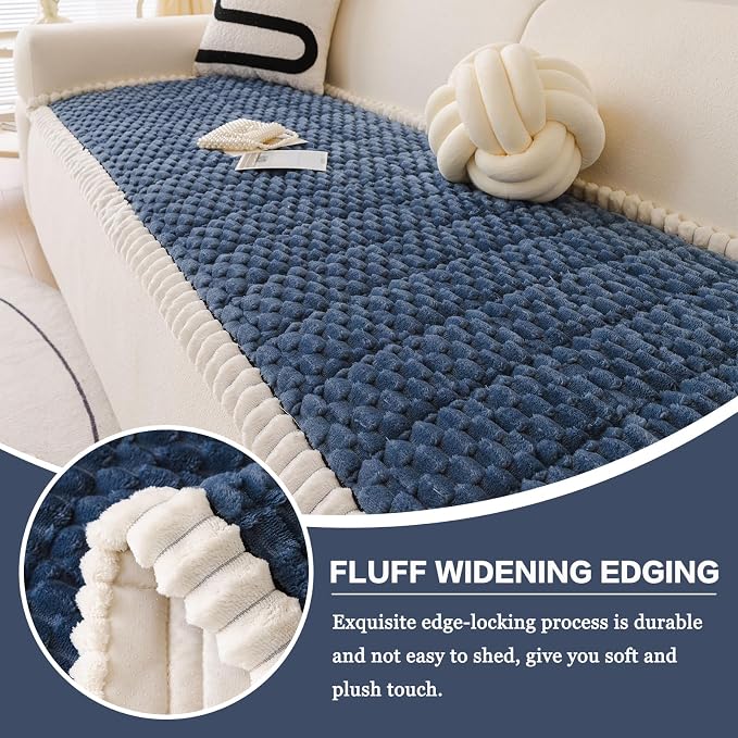 DREAMINGO Pet Couch Covers for Sofa Non Slip Fuzzy Dog Sofa Covers Washable Geometric Jacquard Couch Cushion Protector Blue Pet Bed Mat 27.6x70.9 Inch - Image 3