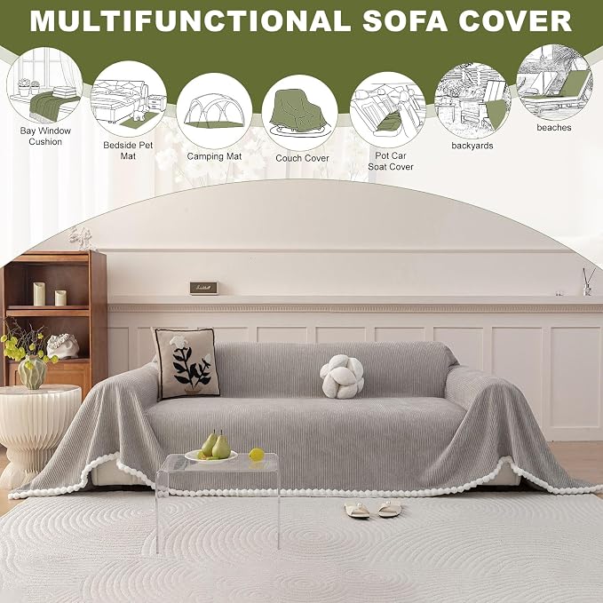 ROOMLIFE Boho Couch Covers for Sofa Washable for 3 Cushion Couch Chenille | Furniture Protector Sofa Couch Cover for Dogs, Soft Breathable Sofa Slipcover, Couch Throw Blankets with Tassels 71''X134'' - Image 6
