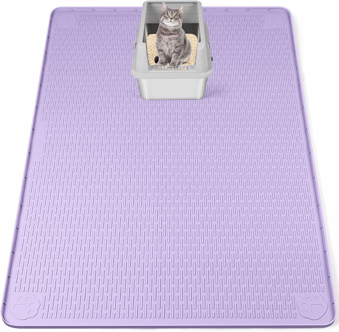 Silicone Cat Litter Mat for Litter Box 50”x35” Large Cat Mat, Purple | Waterproof, Non-Slip, Leak-Proof Rug Mat with Lip, Easy to Clean, Extra Large Litter Catcher Mat for Floor by Bartuke
