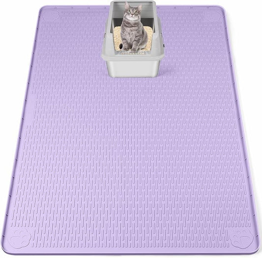 Silicone Cat Litter Mat for Litter Box 50”x35” Large Cat Mat, Purple | Waterproof, Non-Slip, Leak-Proof Rug Mat with Lip, Easy to Clean, Extra Large Litter Catcher Mat for Floor by Bartuke
