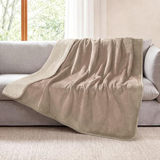 Luciphia Waterproof Blanket for Large Dog Ultra-Soft & Calming Pet Throw Reversible Warm Fleece Durable Furniture Crate Couch Bed Cover Protector Machine Washable Leakproof Beige L (65''x57'') by luciphia