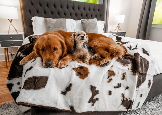 PAW BRANDS PupProtector Waterproof Throw Blanket, Brown Cowhide, 80x62 | Waterproof, machine washable — protects couches, beds & car seats by PAWBRANDS