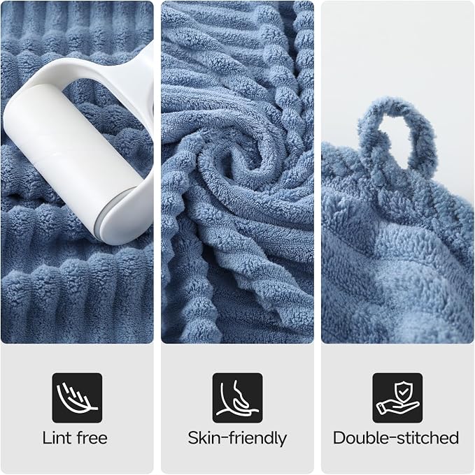 REDKISS Blue Bath Towels Set 8 Piece - Microfiber Bathroom Towels of 8 Large, Highly Absorbent Bath Towel, Soft Shower Towel for Bathroom, Hotel 2 Bath Sheet 2 Hand 2 Washcloths 2 Hair Towel Wrap - Image 6