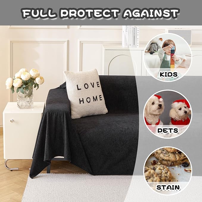 MYSKY HOME Black Couch Covers for Sectional Sofa, Couch Cover L Shape Couch Covers for Dogs Washable Couch Cover Banket Modern Sofa Slipcovers, Super Soft Sofa Towel for Kids, Pets, 91" x 150" - Image 3