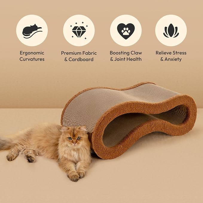 Cloud Lounge Cat Scratching Pad, Reversible Scratch Board with Natural Curves for Freestyle Scratching & Ergonomic Support, Extra Wide Cat Bed for Large Cats, Premium Cardboard & Cozy Fabric - Image 2
