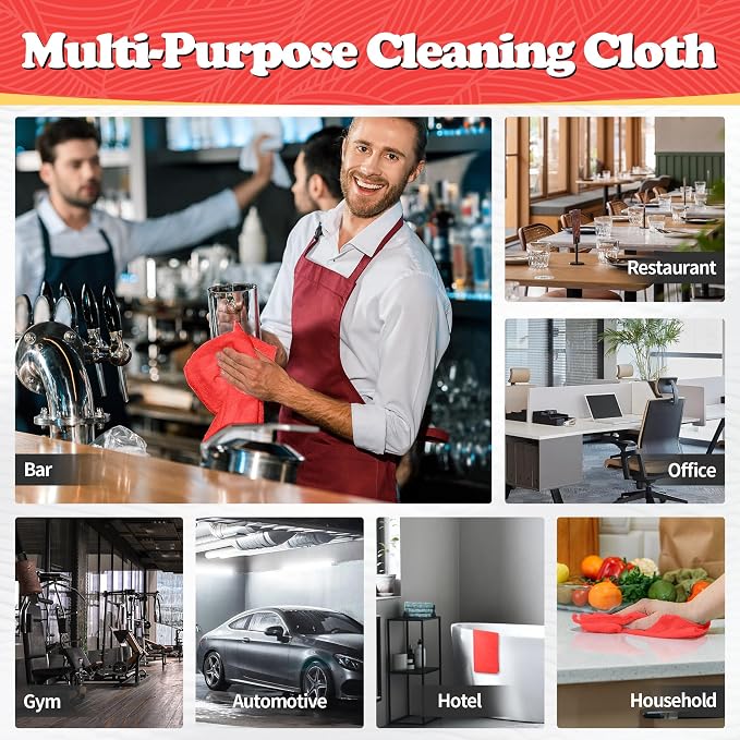 FIXSMITH Microfiber Cleaning Cloth, Shop Towels Bulk, 24 Pack Red Microfiber Towels for Cars, All-Purpose Absorbent Cleaning Rags, Dust Cloth for Automotive, Mechanic, Garage, Bar, 12 x 11 inch - Image 7