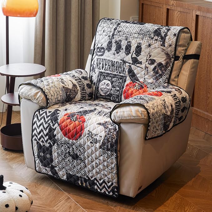 EVENHUG Halloween Sofa Cover for Festival Home Decorations Slipcover Furniture Protector Washable Couch Cover with Non Slip and Elastic Straps for Kids Pets Dogs (Recliner) by EVENHUG