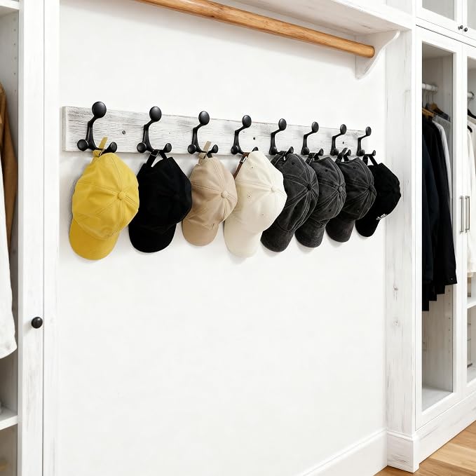 SKOLOO 43-Inch Wood Coat Rack Wall Mount with 8 Triple Hooks - Ideal for Family Entrances, Classrooms, and Pet Supplies Storage - Perfect Coat Hooks for Wall,Distressed White Wash, Pack of 2 - Image 4