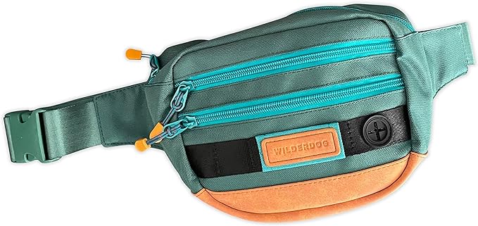 Wilderdog Utility Fanny Pack stores Treats, Balls, Keys in 3 Pockets with adjustable strap and Poop Bag dispenser (Evergreen) - Image 2