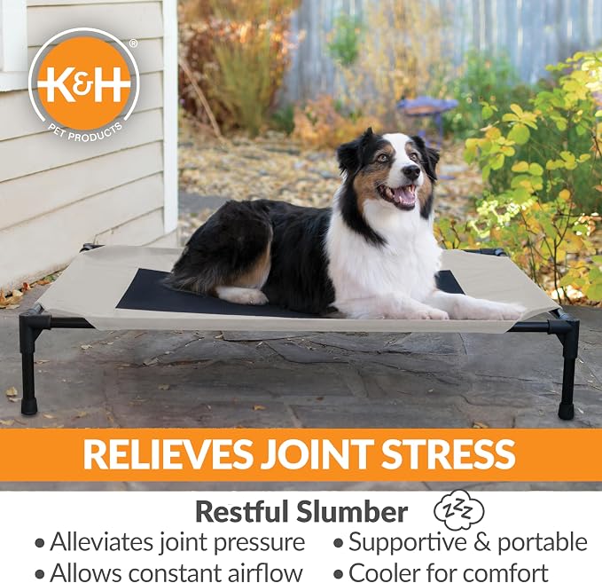 K&H Outdoor Elevated Dog Bed - Cooling Raised Dog Bed for Medium & Large Pets, Breathable Mesh Center Hammock Design, Indoor/Outdoor Washable Cover, Portable Metal Frame, Taupe, Large 42x30in - Image 5