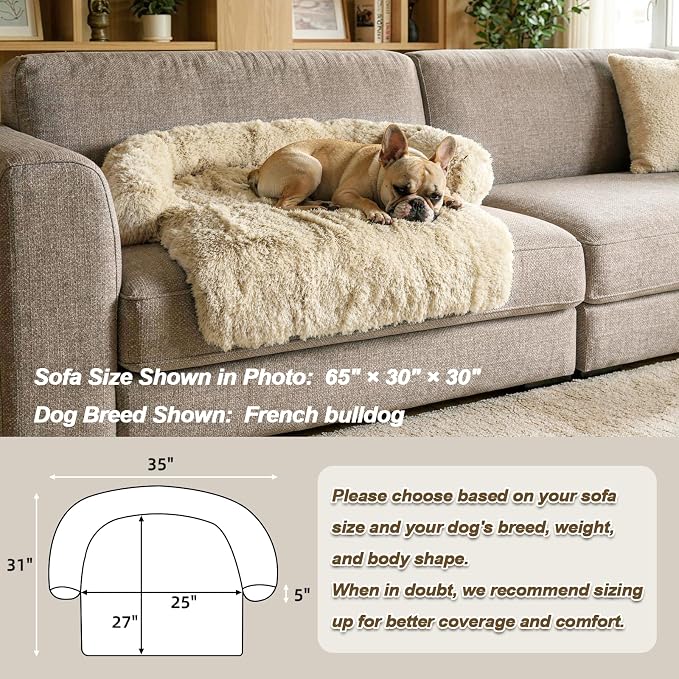 Calming Dog Bed Fluffy Plush Dog Mat for Furniture Protector with Removable Washable Cover for Large Medium Small Dogs and Cats (Small(35x31x5),Beige) - Image 6