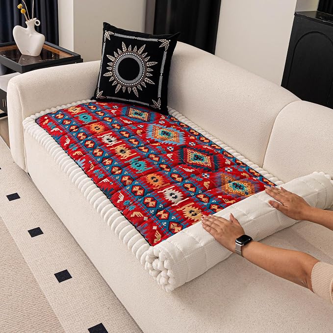 VClife Boho Eclectic Textured Sofa Cover, Ethnic Retro Dog Couch Cushion Cover for 3 Cushion Couch Sofa, Plush Soft Anti Slip and Washable Couch Cover for Sectional L Shape Sofa - Image 5