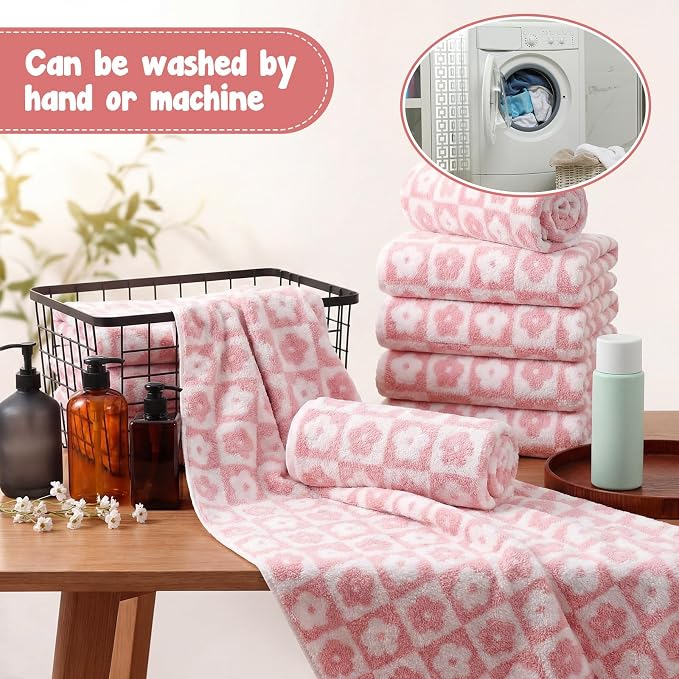 SmoothNovelty 12 Pack Microfiber Bath Towels Bulk 27'' x 60'' Oversized Size Bath Towel Highly Absorbent Extra Large Soft Drying for Beach Shower Summer Salon Sport Gym Party (Flowers,Pink) - Image 4