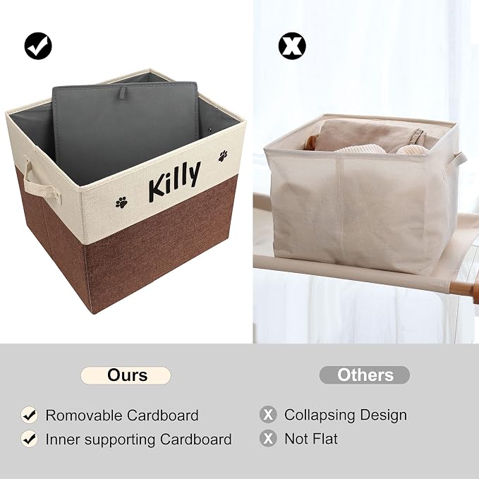 PET ARTIST Large Dog Toy Basket, Custom Toy Bin Box Personalized with Pet's Name, Collapsible Pet Storage Baksets With Handle for Toys,Blankets,Accessories- Brown - Image 5