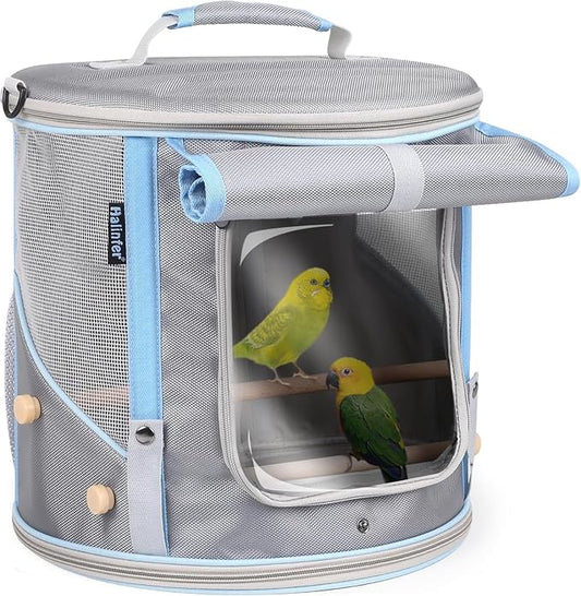 halinfer Bird Travel Carrier Cage for Small to Medium Size, Portable Parrot Parakeet Cockatile Conure Transport Cage with Clear Window and Fabric Shade, Round Carry Bird Bag by halinfer
