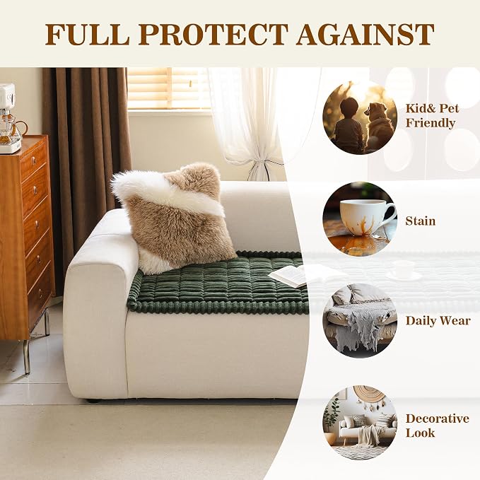 MYSKY HOME Couch Covers for 3-4 Cushion Sofa Pet Friendly, Couch Cover for Dogs, Sofa Covers for Pets Washable, Soft Non-Slip Sofa Slipcovers Furniture Protector Covers, Moss Green, 27.6" x 82.7" - Image 3