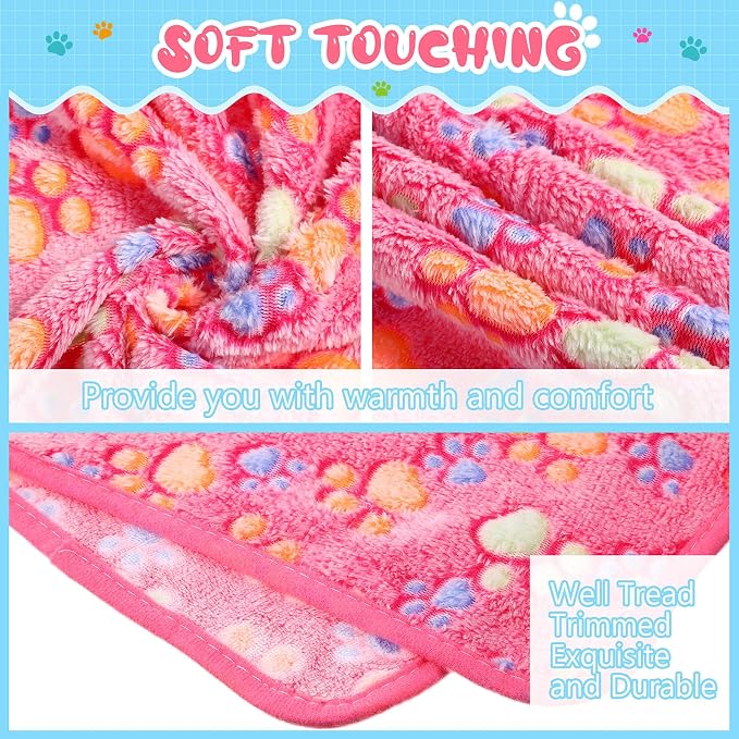 Tatuo 4 Pack Fleece Dog Blankets for Puppy Cats Multi-Size Sleep Mat for Pet Guinea Pig Soft Washable Warm Crate Bed Puppy Teething Toys Print Pattern Blanket Indoor(Pink,30 x 20.5 Inch,Paw) - Image 4