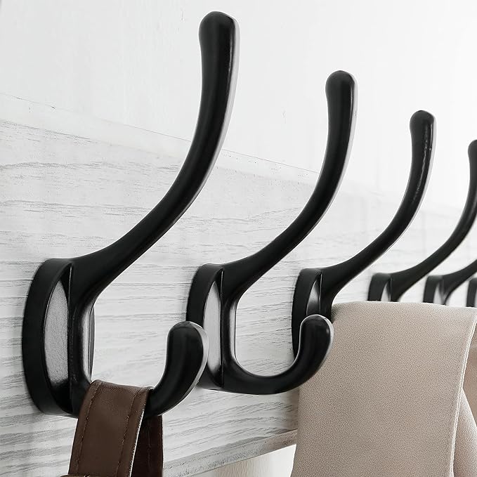 SKOLOO Rustic Wall Mounted Coat Rack, Pine Solid Wood Coat Hook Hanger - 5 Hooks for Hanging Clothes Robes Towels Coats - Image 4