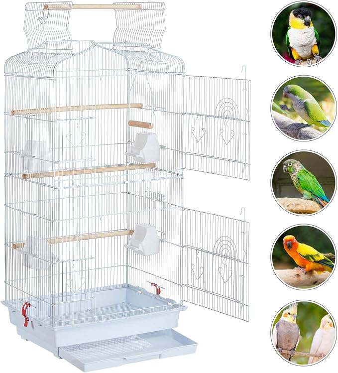 Yaheetech 41'' Open Top Medium Size Quaker Parrot Bird Cage Cockatiel Indian Ring Neck Sun Parakeet Green Cheek Conures Lovebird Budgie Canary Finch Parrotlet Bird Cage, White - Image 9