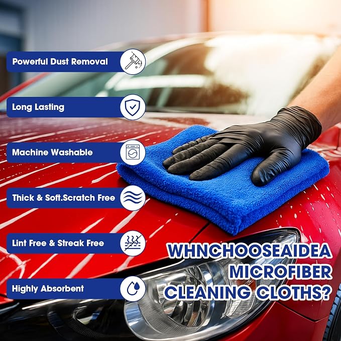 Shimeyao 30 Pcs16 x 16 Inch Edgeless Microfiber Plush Towels for Cars Detailing Drying Wash Polishing Absorbent Cleaning Cloths, 500 GSM (Navy Blue, Gray, Black) - Image 4