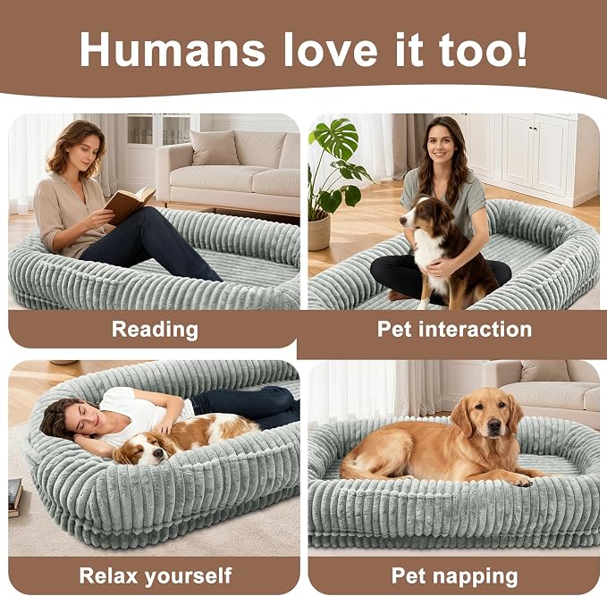 Human Dog Bed for Adult,Large Dog Bed 70"x38"x10" | Orthopedic Washable XL Dog Bed with Memory Foam (Lightgrey) - Image 3