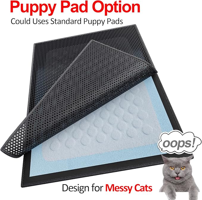 Waretary Cat Litter Mat, 47"x 36" Waterproof Scatter Control Black | Double Layer Litter Recycling, Easy to Clean, Non-Slip, Durable, Paw-Friendly, Safe & Odorless, Fits Large Litter Boxes - Image 3