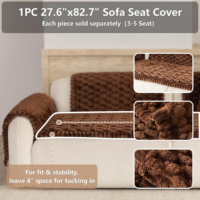 Upgraded Washable Non Slip Dog Couch Cover, Soft Thick Fuzzy Sofa Slipcover, Pet Friendly Furniture Protector for Sofa Couch(Brown,28"x83") - Image 2