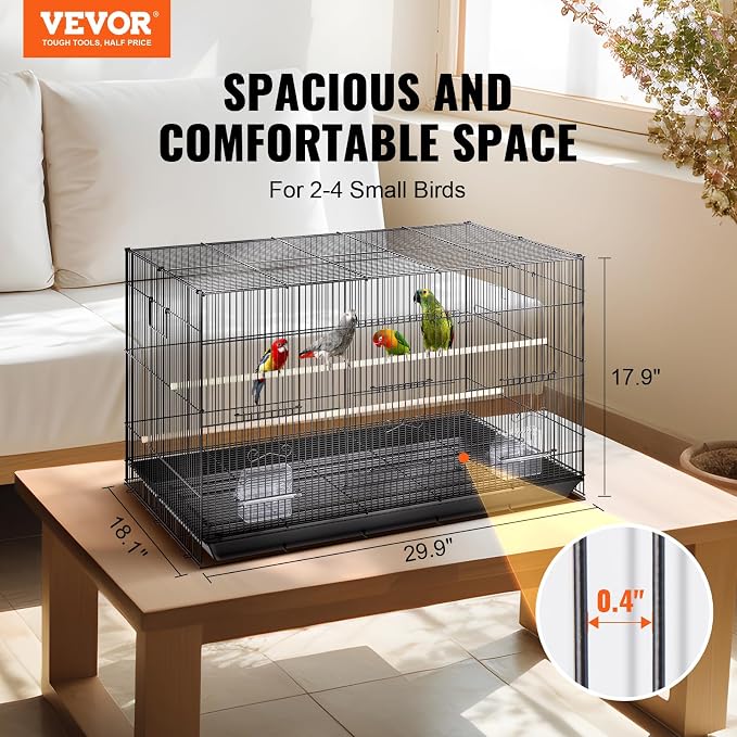 VEVOR 30 Inch Flight Bird Cage, Stackable Bird Cage Parakeet Cage with Slide-Out Tray and Handle, Small Parrots Birdcage for Cockatiels Budgies Conure Macaw Finch Lovebirds Canaries Pigeons - Image 2