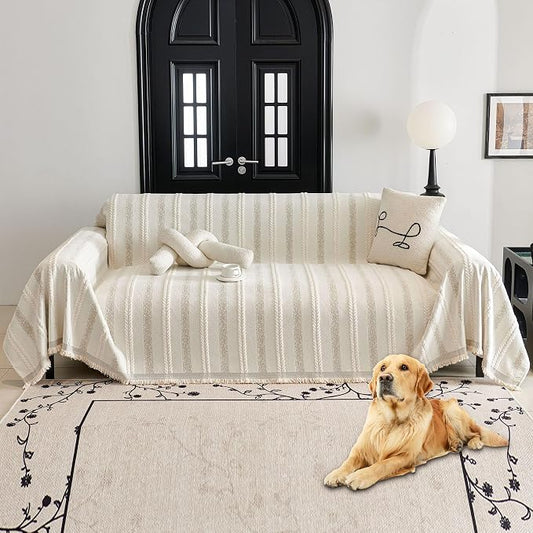 HAOMAIJIA Non Slip Couch Cover Sofa Covers for 2 Cushion Couch Washable sectional Couch Covers for Dogs pet Furniture Protector Couch Cover Blanket for Living Room (TM-Cream White, 71"x102") by HAOMAIJIA