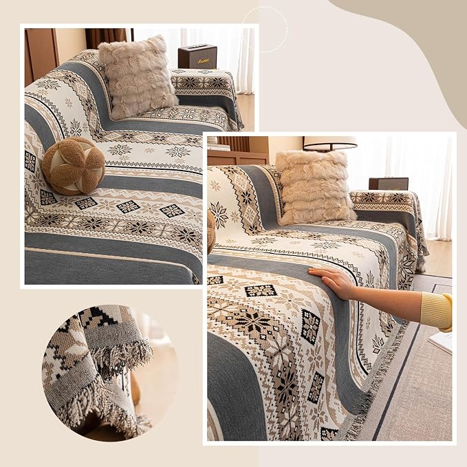 ROOMLIFE Couch Cover 3 Cushion Sofa, Washable Non Slip Furniture Sofa Protector Cover, Soft Chenille Sofa Slipcovers Sectional L Shape Dogs Couch Cover Throw Blanket with Tassels 71''X118'' - Image 7