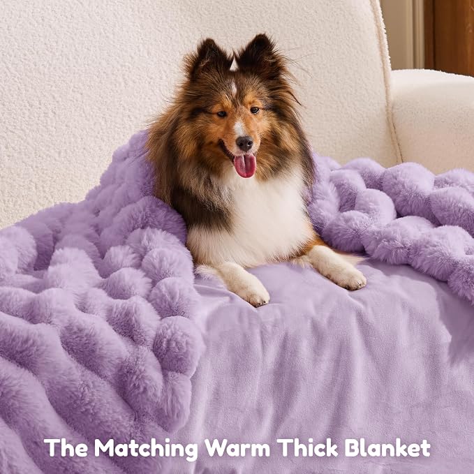 ChiXnuggle Orthopedic Human Dog Bed,Striped Faux Fur Washable Cover,Blanket | purple,72*40*10,giant dog bed for adult or extra large dogs,egg crate foam,non-slip bottom - Image 6