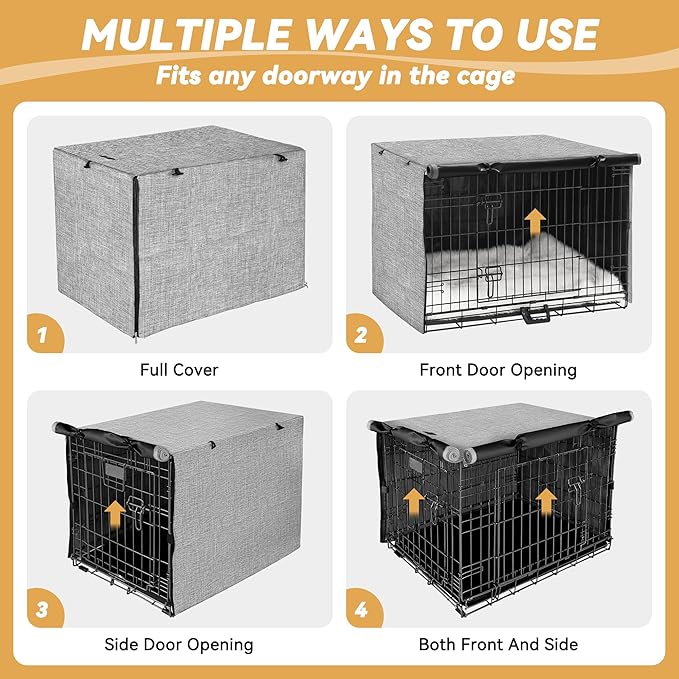 Dog Crate Cover - Double Door Waterproof Pet Kennel Cover, Durable 600D Polyester Protective Cage Cover for 42 Inch Dog Crate - Grey - Image 4