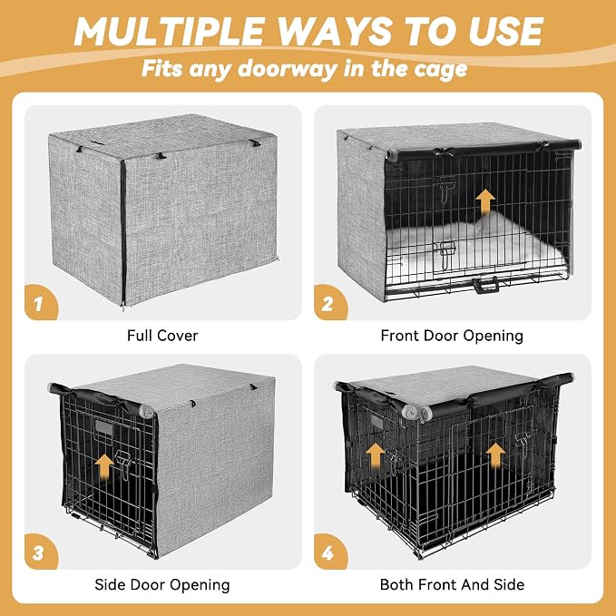 Dog Crate Cover - Double Door Waterproof Pet Kennel Cover, Durable 600D Polyester Protective Cage Cover for 30 Inch Dog Crate - Grey - Image 4