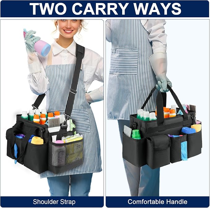 Cleaning Caddy,Cleaning Bag for Housekeepers,Cleaning Supplies Organizer with Handle,Black - Image 5