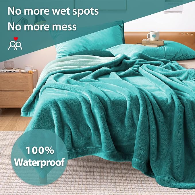Queen Size Waterproof Blanket for Bed 80"x60", Reversible Aqua/Turquoise | Waterproof Washable - Image 5