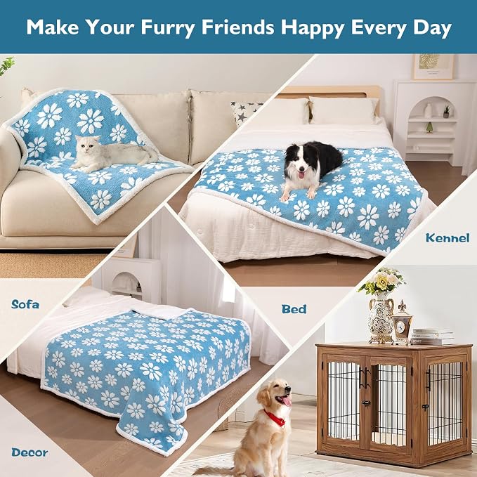 Waterproof Blanket for Dog Cat or Adult, Cute 3D Textured Flower Dog Blanket for Bed Couch Sofa, Soft Liquid Pee Proof Pet Furniture Protector, 60"x80", Blue - Image 4