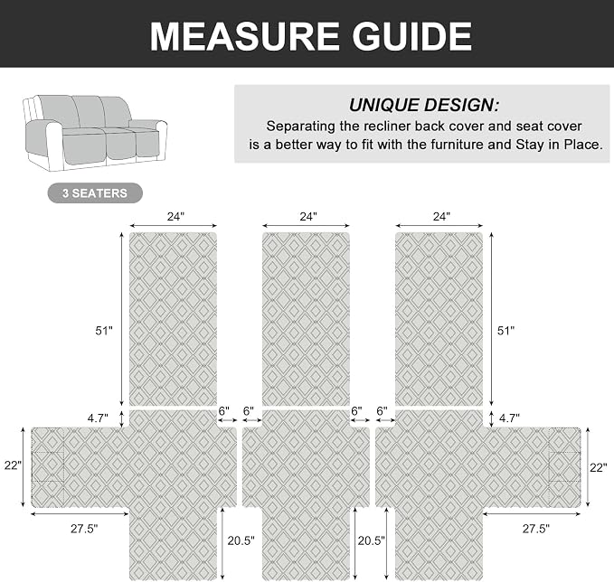 Genina Waterproof Recliner Cover - 3 Seater Non-Slip, Washable Sofa Covers for Recliner Couch, Furniture Protector for Dogs & Kids (Beige, Recliner) - Image 5