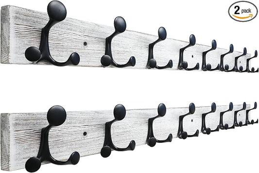 SKOLOO 43-Inch Wood Coat Rack Wall Mount with 8 Triple Hooks - Ideal for Family Entrances, Classrooms, and Pet Supplies Storage - Perfect Coat Hooks for Wall,Distressed White Wash, Pack of 2 by SKOLOO