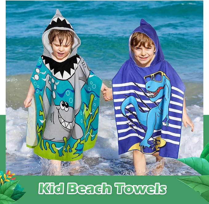 Oudain 6 Pcs Kids Hooded Bath Towel with Hood Microfiber Beach Baby Pool Beach Towel for Boy Girls Toddler Kids - Image 4