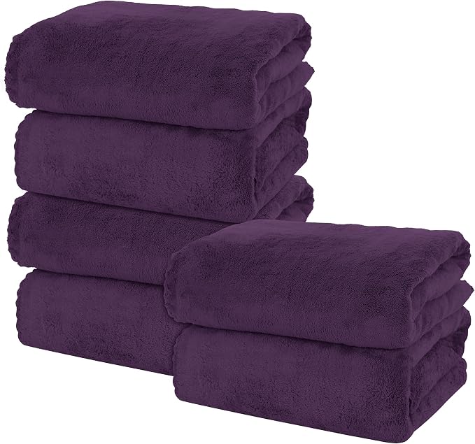 MOONQUEEN 6 Pack Premium Bath Towel Set - Quick Drying - Microfiber Coral Velvet Highly Absorbent Towels - Multipurpose Use as Bath Fitness, Bathroom, Shower, Sports, Yoga Towel (Grape Purple) by MOONQUEEN
