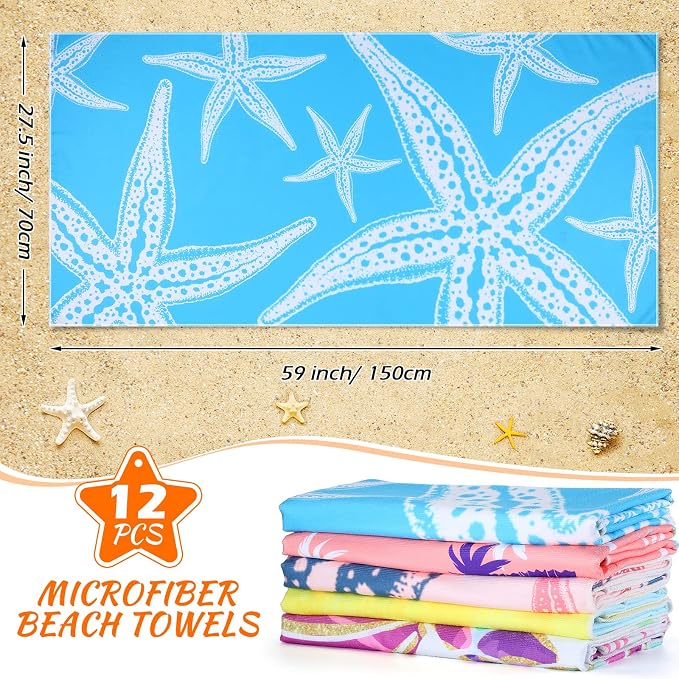 Newwiee 12 Pieces Large Microfiber Beach Towel Set Oversized 59 x 27.5 Inch Beach Pool Towel Bulk Quick Dry Lightweight Colorful Soft Absorbent for Adults Travel Swimming Supplies(Mermaid) - Image 2