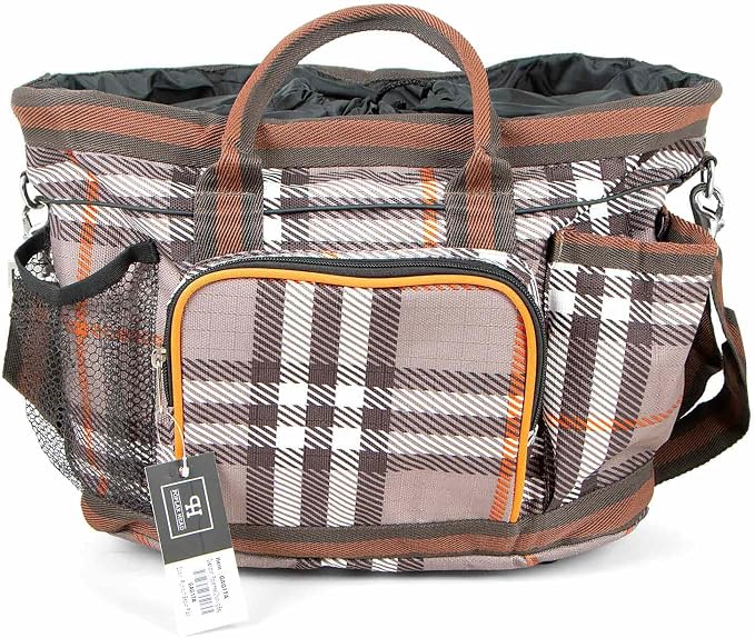 Jeffers Poplar Head Grooming Bag – Horse Grooming Organizer Tote with Pockets for Brushes, Tools, Clippers, Shampoo, Detangler – Stable Barn Kit Carrier for Horses, Pets, Plymouth Brown Plaid - Image 2