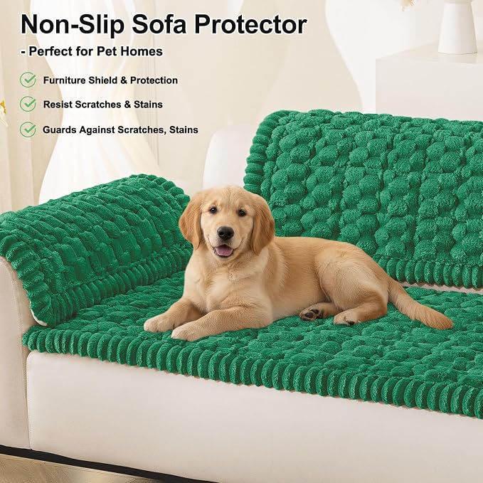 Smiry Non Slip Couch Covers for Dogs, Scratch Resistant Pet Sofa Protector | Machine Washable Soft Fuzzy Thick Furniture Cover for Sofa Loveseat Sectional Large Dogs, Emerald Green, 27.6" x 82.7" - Image 10