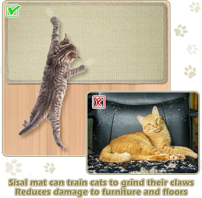 Riakrum 2 Pack Large Cat Scratch Pad Sisal Mat 32 x 16 Inches,Beige - Image 4