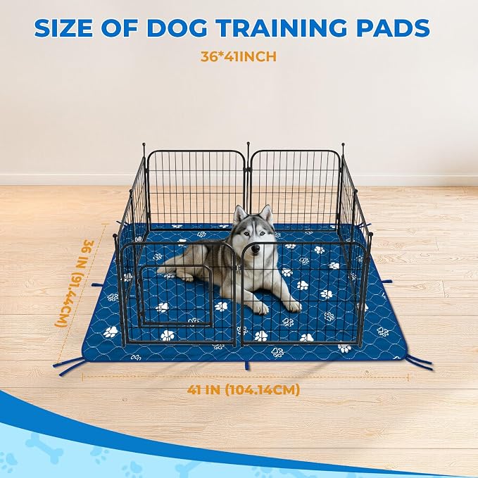 Fostanfly Washable Pee Pads for Dogs, Ultra-Absorbent, 2 Pack 36"x41" Blue | Leak-Proof, Waterproof, Non-Slip, Large Reusable Pee Pads for Puppy Potty Training, Crate and Playpen with 8 Tie Straps - Image 2